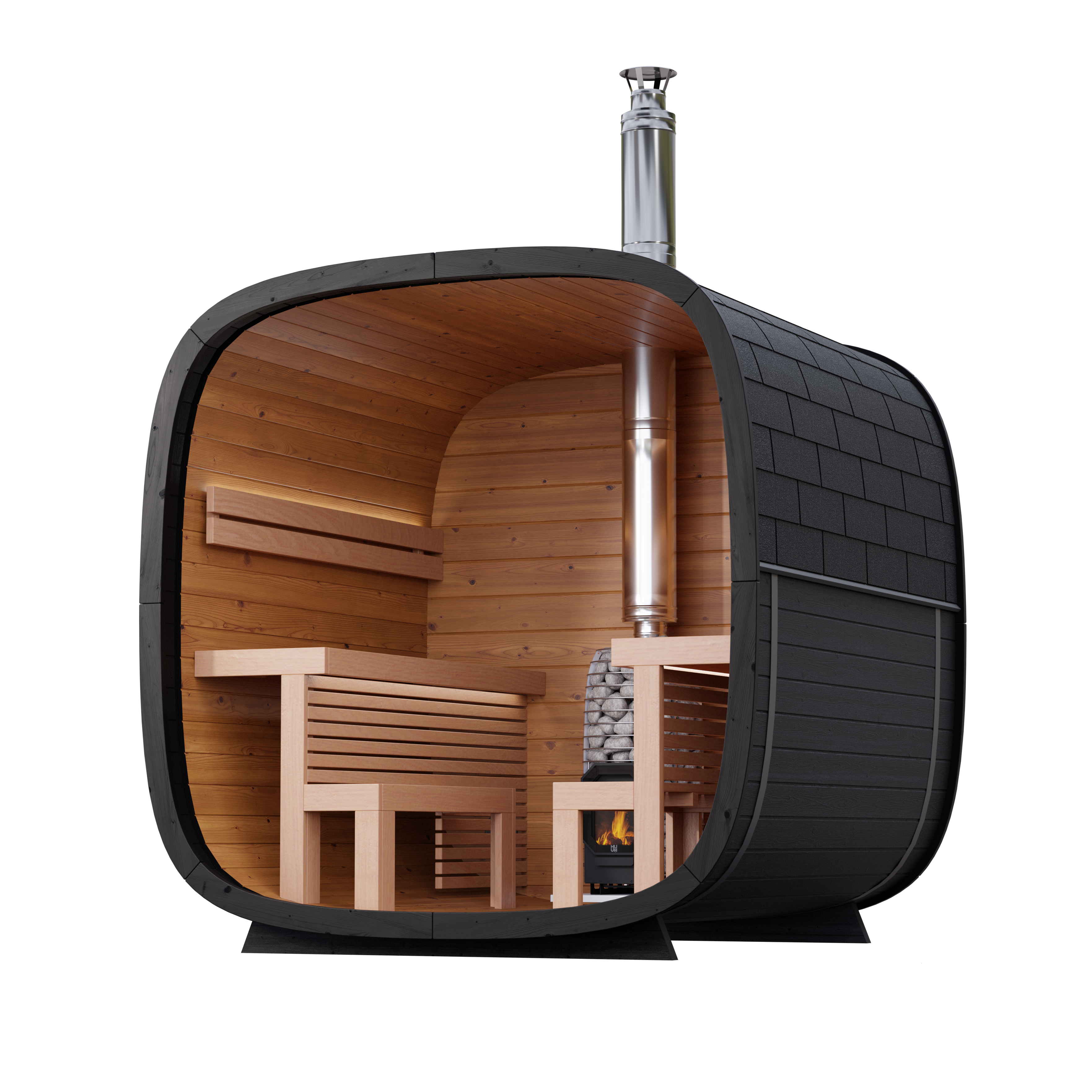 Leil Black Cube Comfort 6 Person Outdoor Sauna Kit