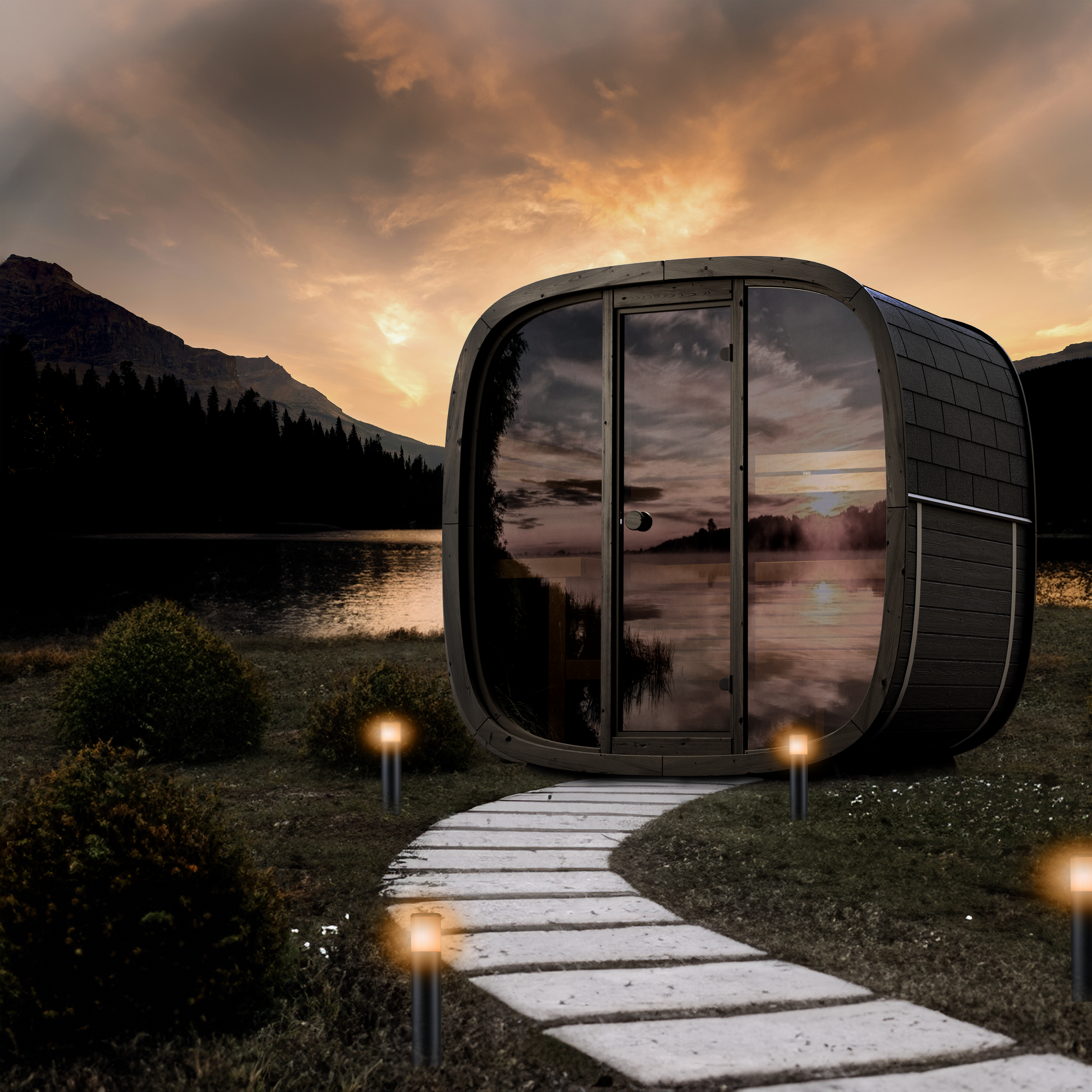 Leil Black Cube Classic 4 Person Outdoor Sauna Kit