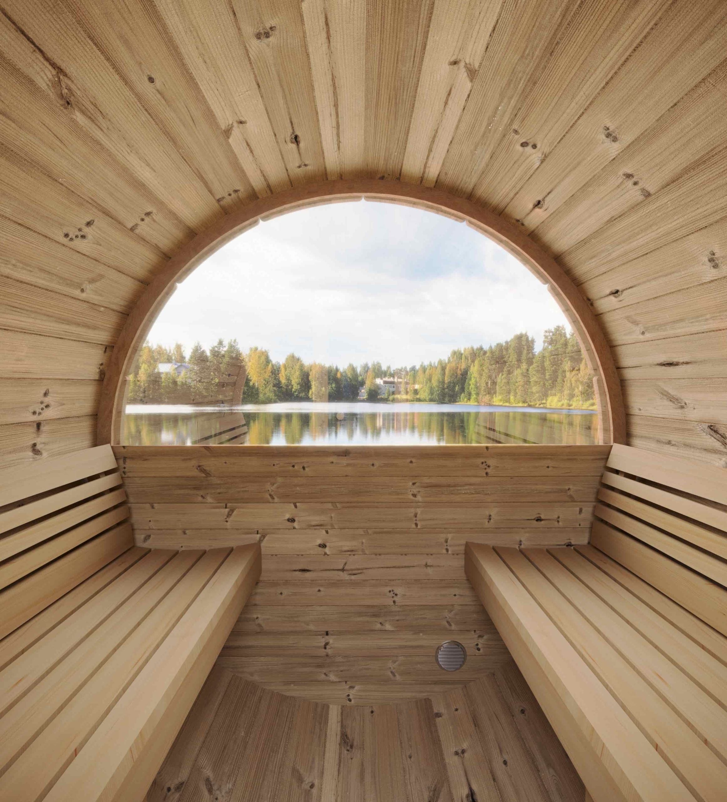 SaunaLife Model E7G 4 Person Barrel Sauna w/ Glass Front