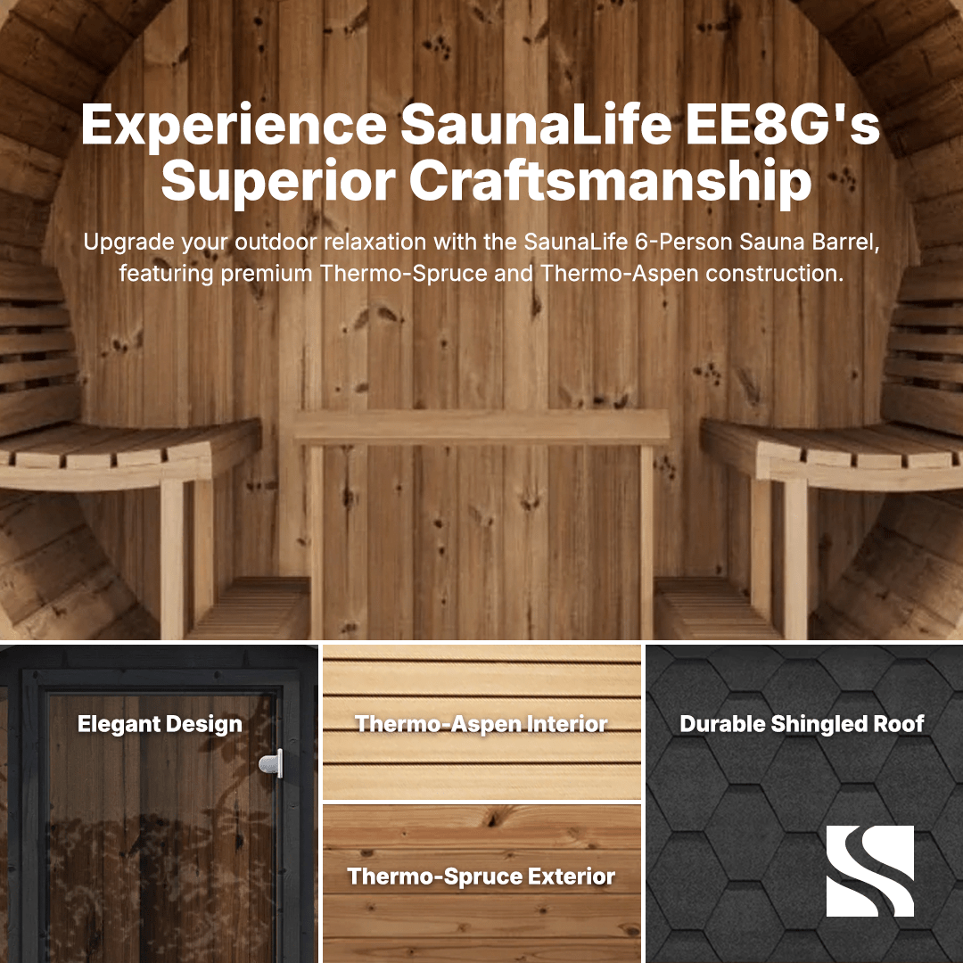 SaunaLife Model EE6G 4 Person Barrel Sauna